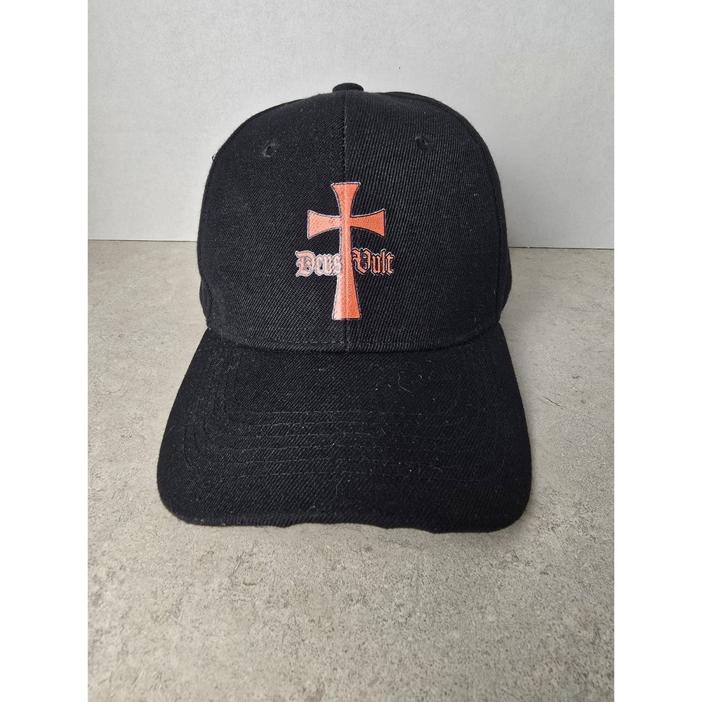 Deus Vult Cross Black Baseball Cap Hat Adjustable‎ Hook Loop Strap Men OSFM